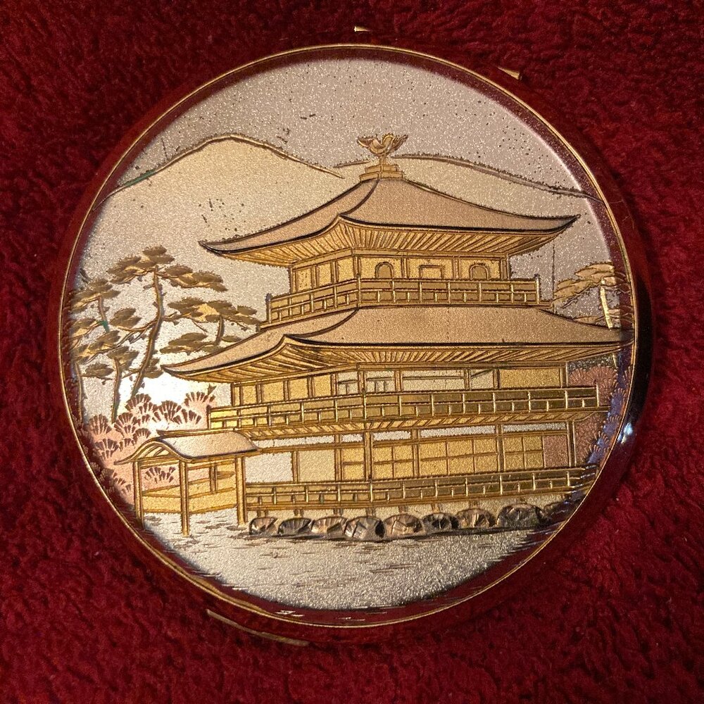 VTG 1950's  Chokin Compact w/Mirror-Temple Of The Golden Pavilion Kyoto Japan-GC